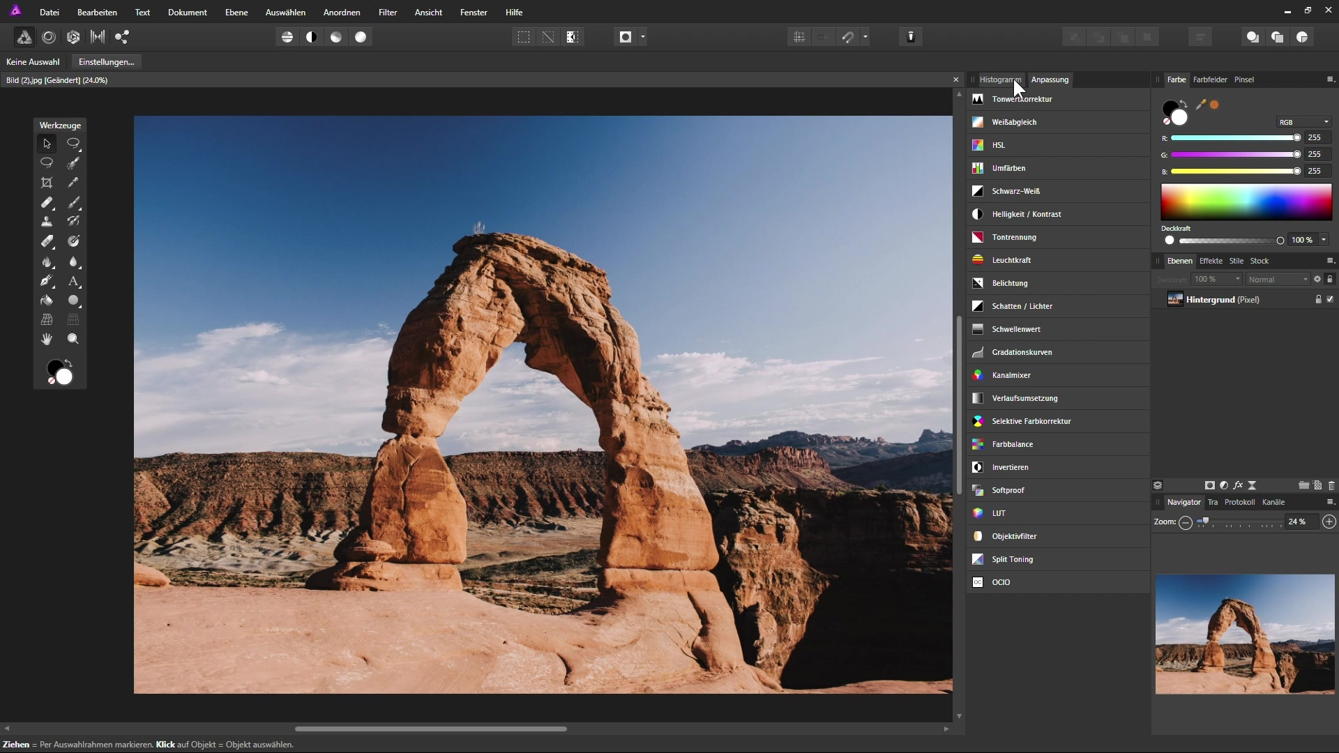 Affinity Photo editing interface